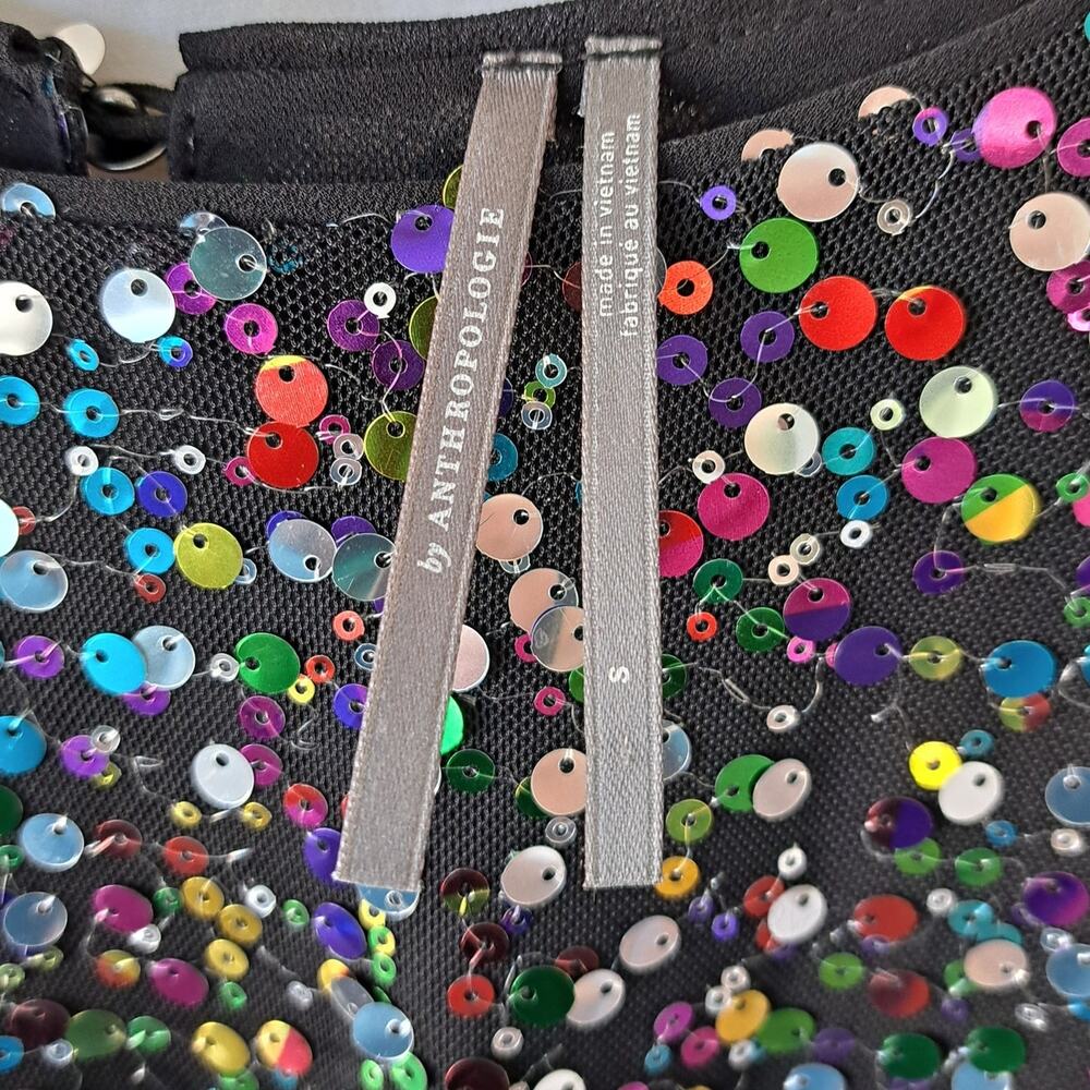 by ANTHROPOLOGIE Pamela Sequin Top Small Black Multicolor Party Sparkle Glam - Picture 7 of 13